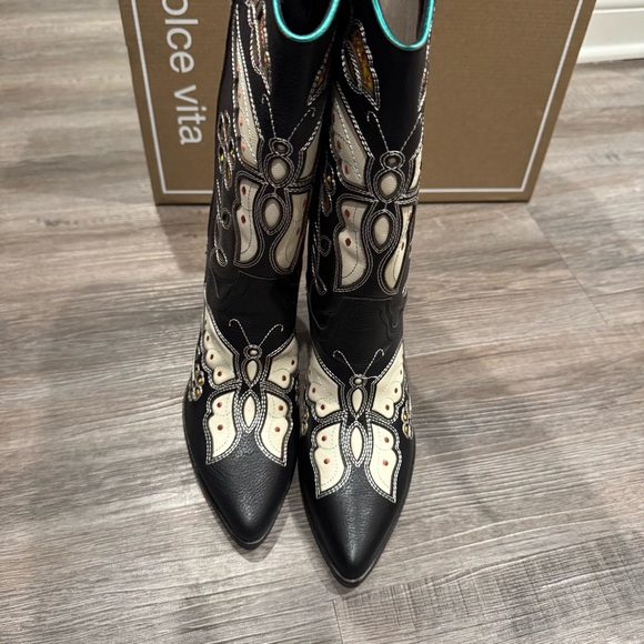 Dolce Vita Lelou Black Multi Leather Cowboy Western Boots - Picture 7 of 12